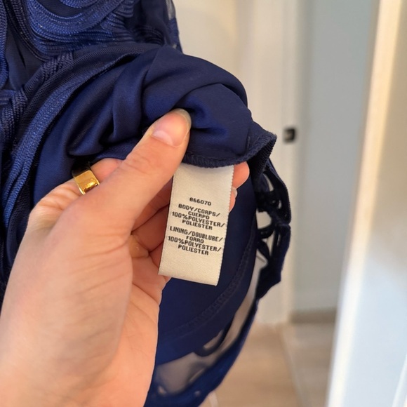 JS Collections Soutache & Mesh Navy Blue Sweetheart Neckline Dress Office Sz 10 - Picture 8 of 9